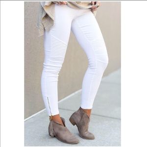 White Moto leggings